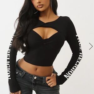 True Religion Black Cut-Out Crop Top